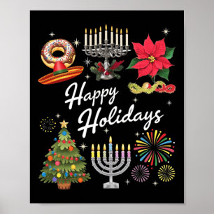 Poster Joyeuses fêtes Hanoukka Feliz Navidad Christmas Kw