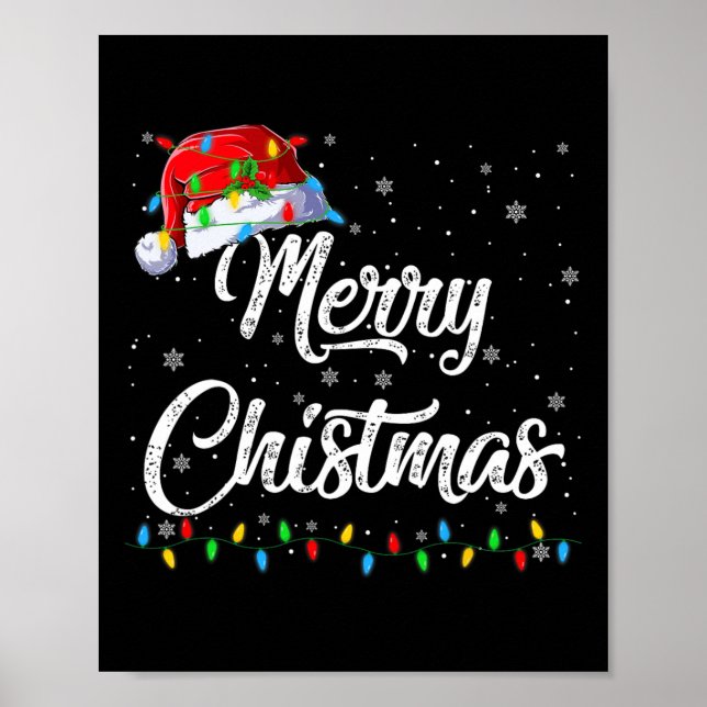Poster Joyeuses lumières de Noël Santa Hat Noël Famille H (Devant)
