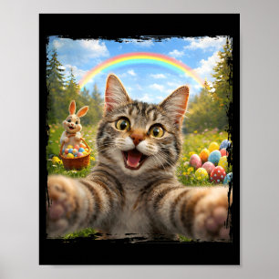 Poster Joyeuses Pâques Chat Drôle Selfie Avec Lapin de Pâ