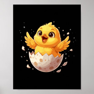 Poster Joyeuses Pâques Éclosion de Poussin Mignon Œuf de