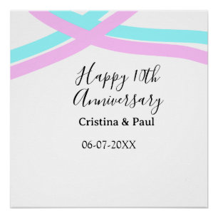 Poster Joyeux 10ème anniversaire de mariage simple nom mi