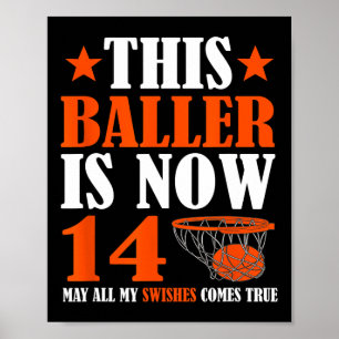 Poster Joyeux 14e anniversaire 14 ans Basketball 14e Bi