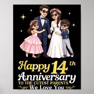 Poster Joyeux 14e Anniversaire Parents les Plus Mignons A