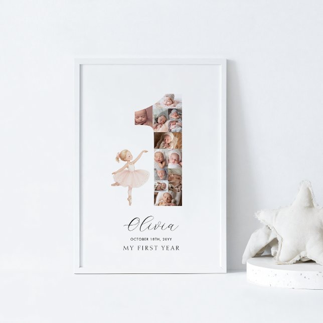 Poster Joyeux 1er anniversaire Ballerina Photo Collage (Créateur téléchargé)