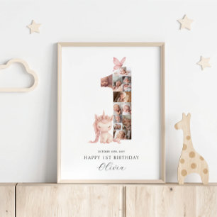 Poster Joyeux 1er anniversaire Unicorn Photo Collage
