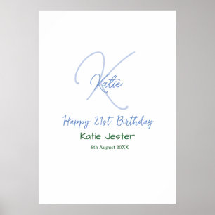 Poster Joyeux 21e anniversaire bleu ajouter un monogramme