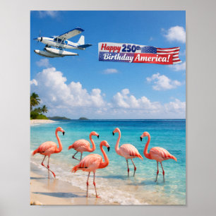 Poster Joyeux 250e Anniversaire aux flamants roses d'Amér