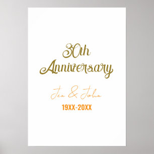 Poster Joyeux 30e anniversaire de mariage orange doré vin