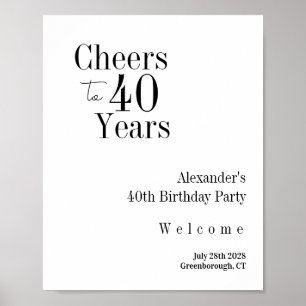 Poster Joyeux 40e anniversaire, à 40 ans, fête en noir et