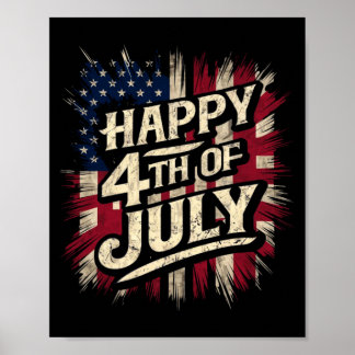 Poster Joyeux 4 juillet Fête Patriotique Drapeau Américai