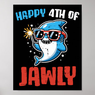 Poster Joyeux 4 juillet Jawly Requin Mignon Patriote Tout