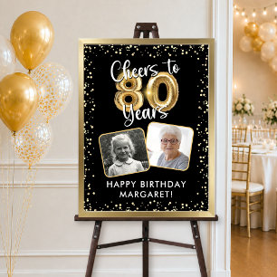 Poster Joyeux 80e anniversaire 2 photos Noir