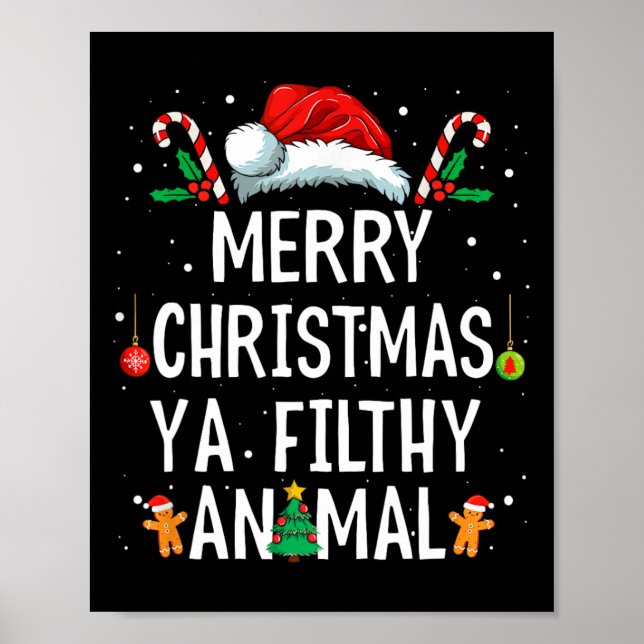 Poster Joyeux animal de Noël sale Ya Xmas Famille Pajam (Devant)