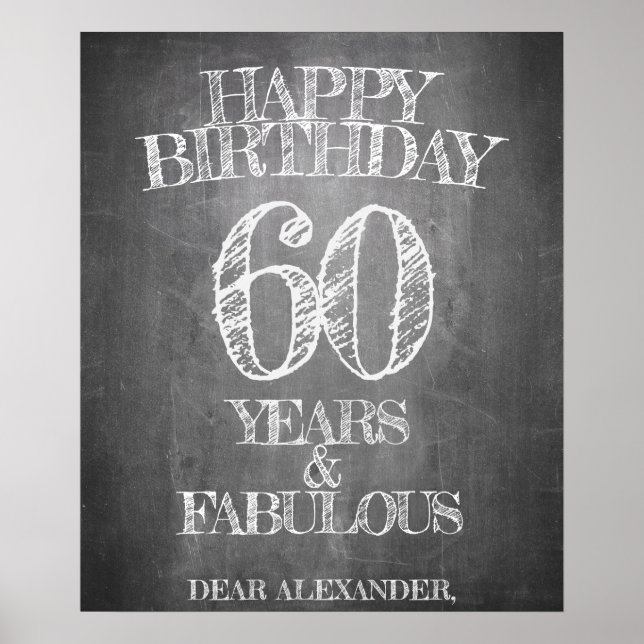 Poster Joyeux anniversaire - 60 ans & Fabuleux en chalkbo (Devant)