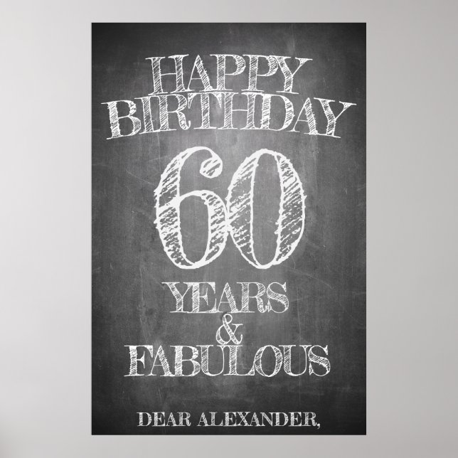 Poster Joyeux anniversaire - 60 ans & Fabuleux en chalkbo (Devant)