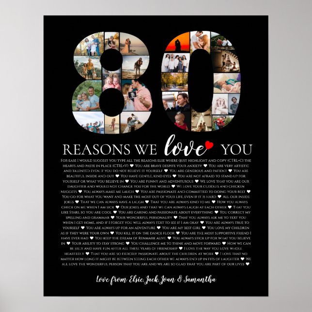 Poster joyeux anniversaire 80 raisons pour lesquelles nou (Devant)