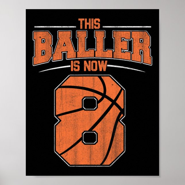 Poster Joyeux Anniversaire 8e 8 ans Basketball Garçons Ei (Devant)