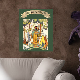 Poster Joyeux anniversaire Amérindienne broderie