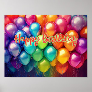Poster Joyeux Anniversaire Ballons Arc-en-Ciel