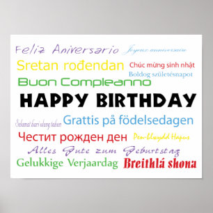 Poster Joyeux Anniversaire Beaucoup de langues Typographi