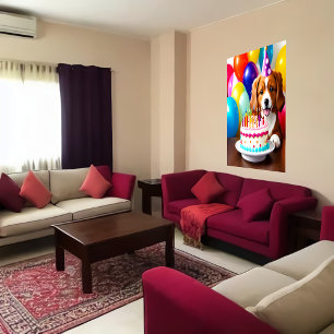 Poster Joyeux anniversaire, chien et gâteau   AI Art Post