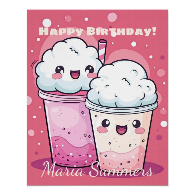 Poster Joyeux Anniversaire Crème de Neige Glace Kawaii Mi (Devant)