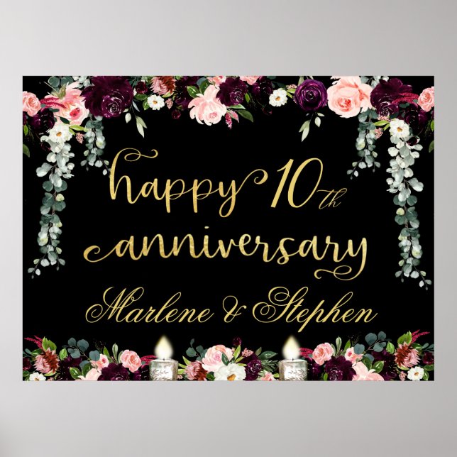 Poster Joyeux anniversaire de chaque année Floral Garland (Devant)