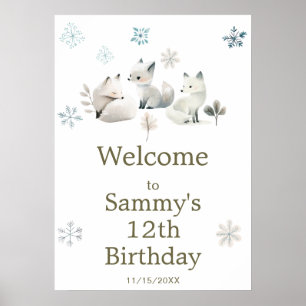 Poster Joyeux anniversaire de thème de loup arctique d'hi