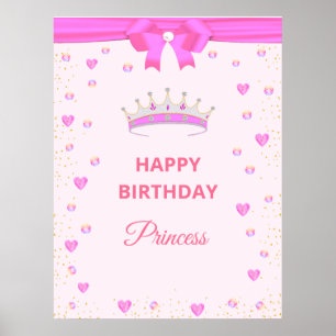 Poster Joyeux Anniversaire Élégant Princesse  et Pierres 