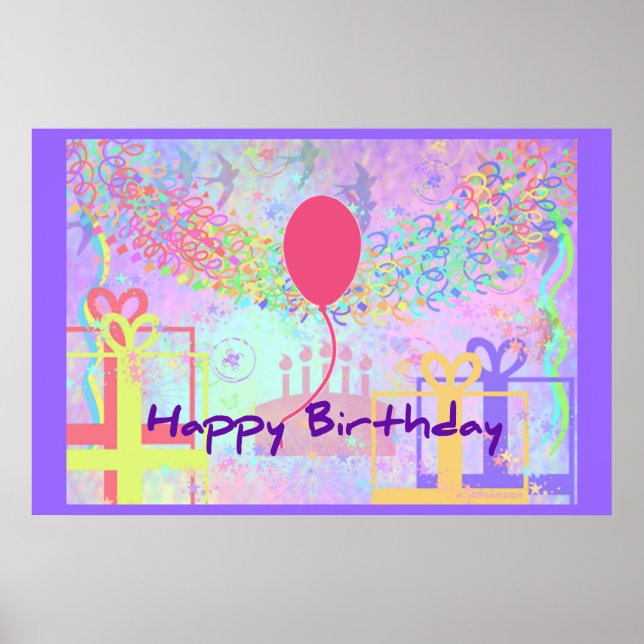 Poster Joyeux anniversaire et meilleurs voeux One Ballon (Devant)