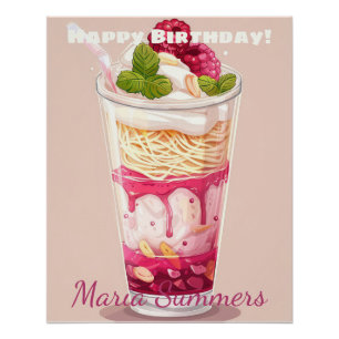 Poster Joyeux Anniversaire Falooda Glace Kawaii Dessin An
