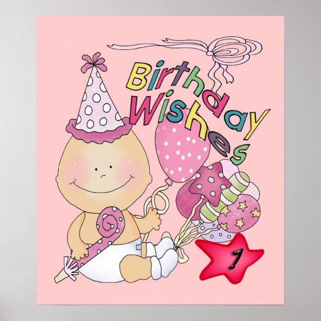 Poster Joyeux anniversaire fille souhaite 1 an (Devant)