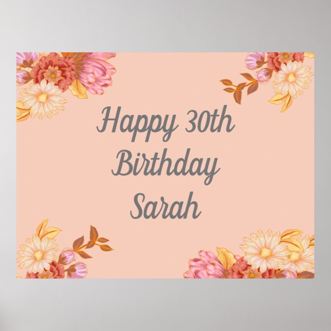 Poster Joyeux anniversaire floral personnalisé (Devant)