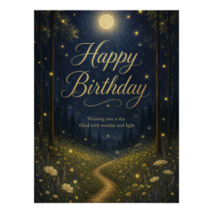 Poster Joyeux Anniversaire Forêt Enchantée Papillon de Nu
