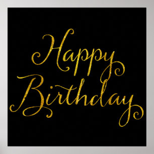 Poster Joyeux Anniversaire Gold Faux Parties scintillant 