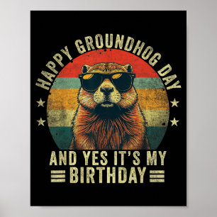Poster Joyeux anniversaire Groundhog Day Cool Groundhog a