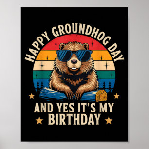 Poster Joyeux anniversaire Groundhog Day Funny Retro Suns