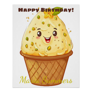 Poster Joyeux Anniversaire Kulfi Glace Kawaii Cartoon 