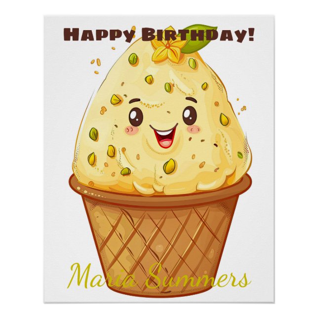 Poster Joyeux Anniversaire Kulfi Glace Kawaii Cartoon  (Devant)