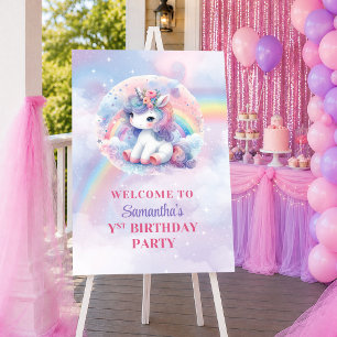 Poster Joyeux Anniversaire Licorne Pastel Couleurs Fille 