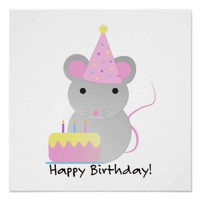 Poster Joyeux Anniversaire mignonne Souris de fête (Devant)