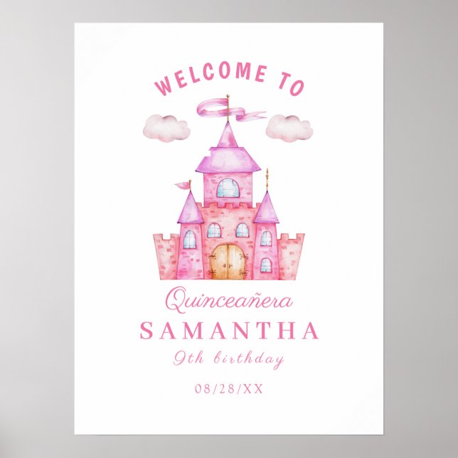 Poster Joyeux anniversaire petit château princesse (Devant)