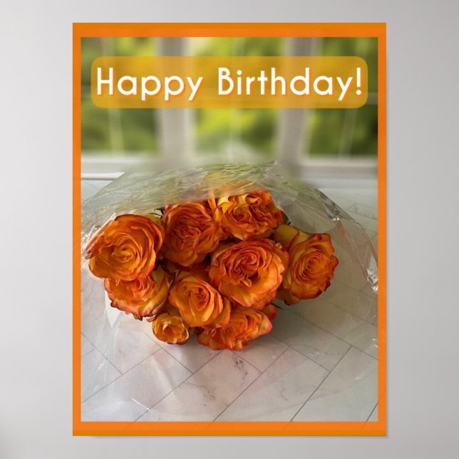 Poster Joyeux anniversaire ! Roses orange et jaune (Devant)