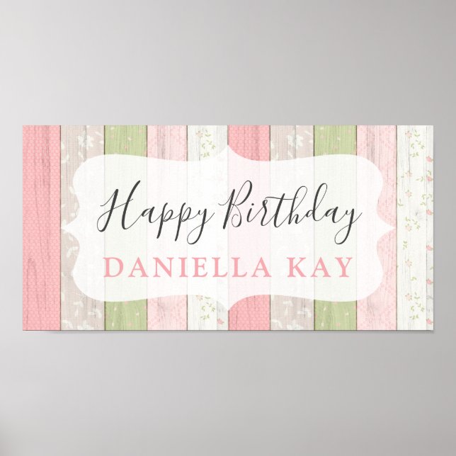 Poster Joyeux Anniversaire Rustique Sage Vert rose Floral (Devant)
