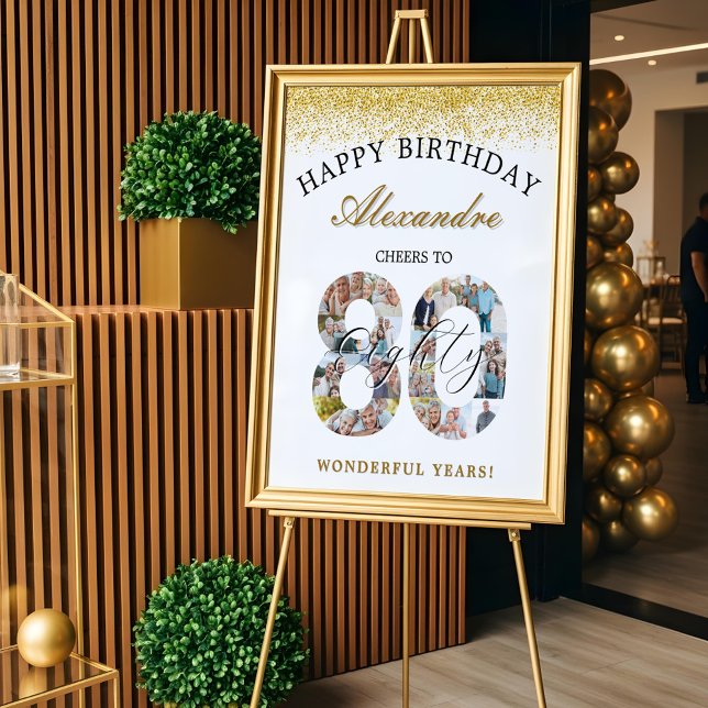 Poster Joyeux Anniversaire Salue À 80 Ans Photo Collage (Happy Birthday Cheers To 80 Years Photo Collage Poster)