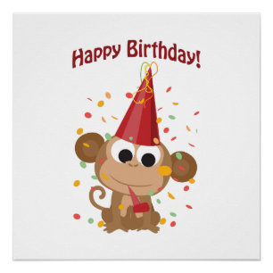 Poster Joyeux anniversaire ! Singe Confetti