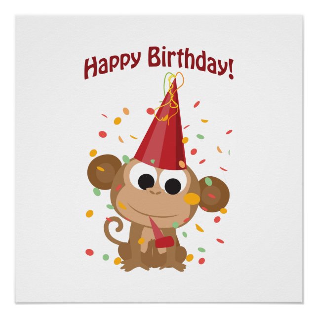 Poster Joyeux anniversaire ! Singe Confetti (Devant)
