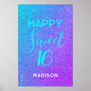 Poster Joyeux Anniversaire Sweet 16 Personnalisé Turquois