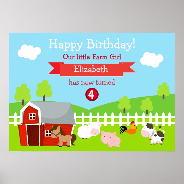 Poster Joyeux Anniversaire Unisexe Animaux de Ferme Migno (Devant)