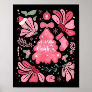 Poster Joyeux Arbre De Noël Rose Et Joyeux Fêtes De Noël